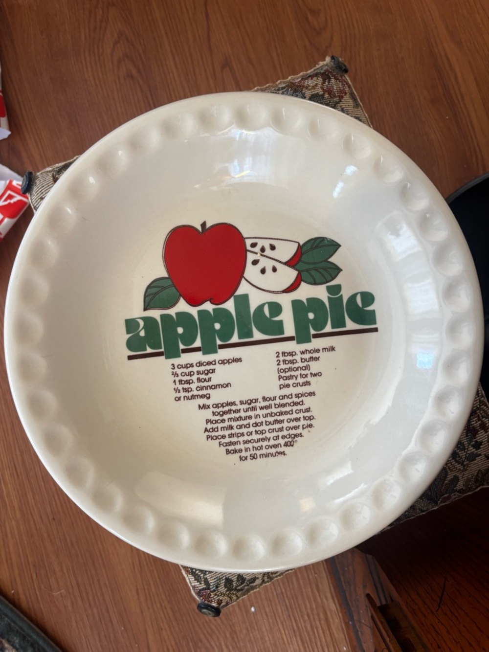 Vintage Apple Pie Recipe Plate